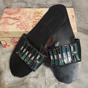 Dior Black Sandals with Green Accents